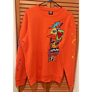 Genuine Authentic Garments Mens Size Large Orange With Colorful Embroidery Patch